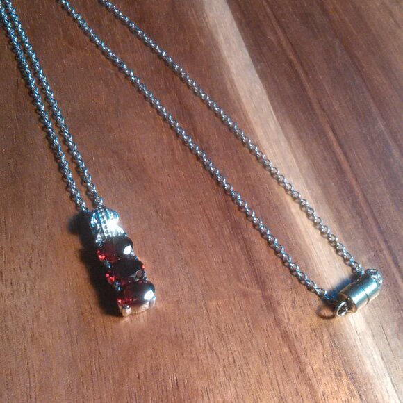 Mozambique Garnet Three Stone Stainless Steel Pendant Necklace - Picture 7 of 12